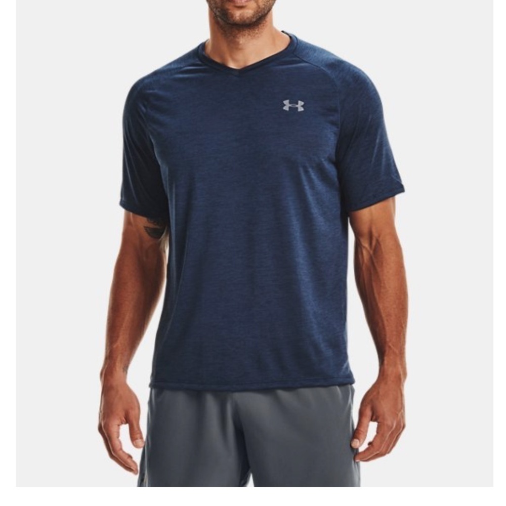 Under Armor Men's Blue The Tech Tee V neck Short Sleeve Work out Size Small